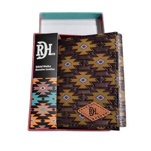Red Dirt Hat Co Trifold Wallet Genuine Leather Southwest Aztec Embossed Design